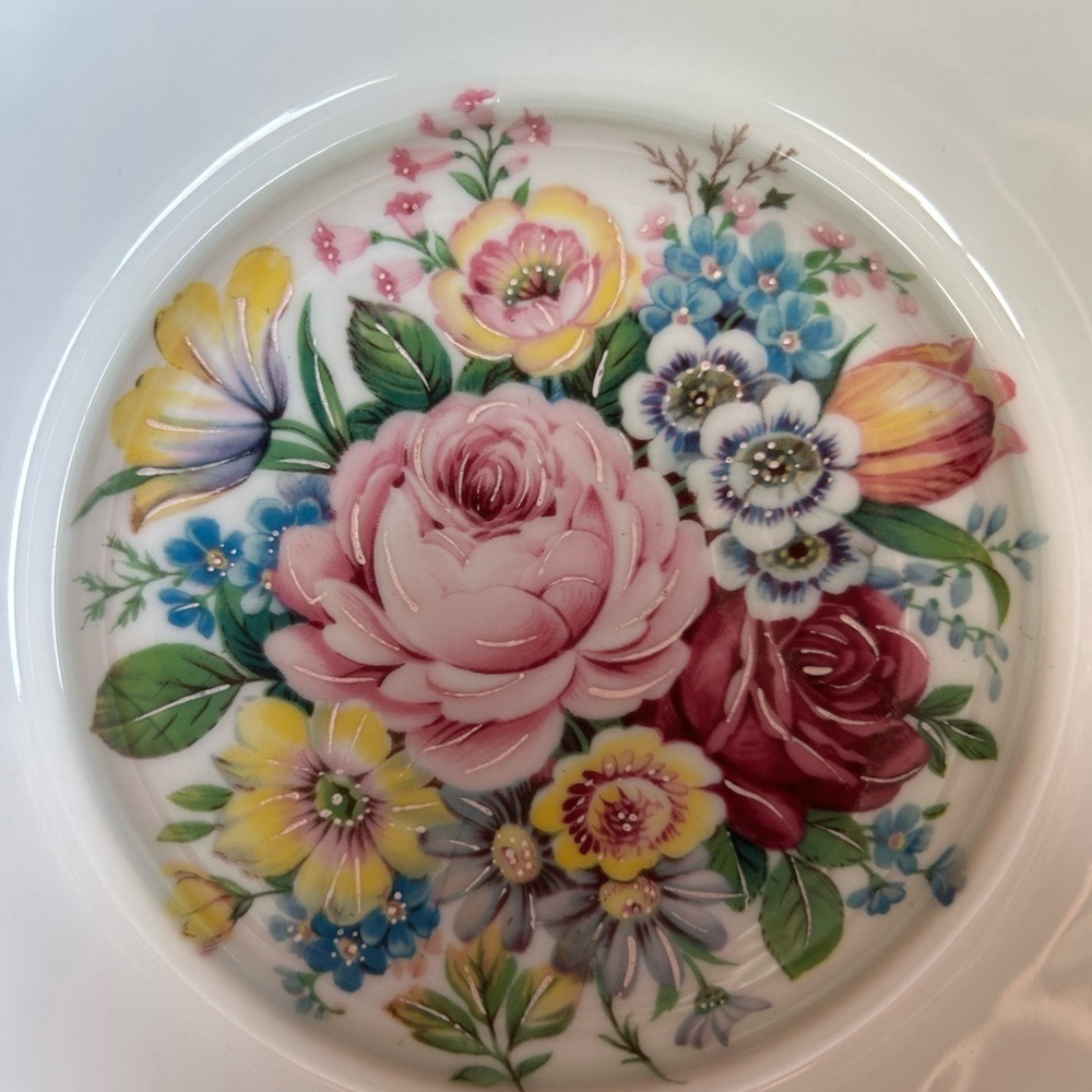 Vintage French Floral Pink Ornate Square Bowl with Gold Trim. Limogues France - Picture 4 of 11
